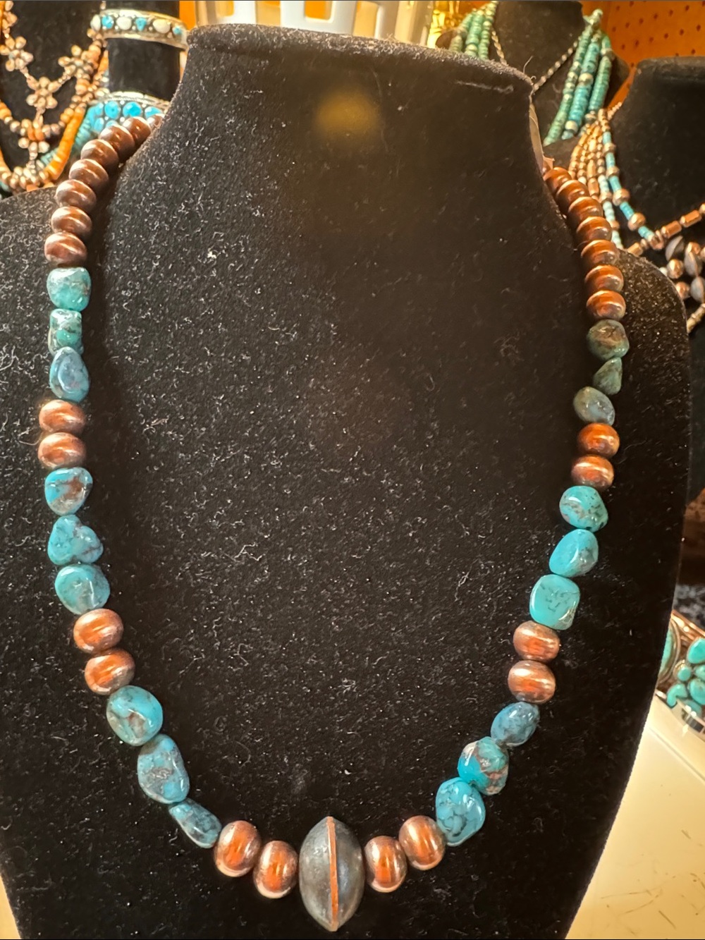 Lander Turquoise and Copper Beaded Necklace - Women Jewelry